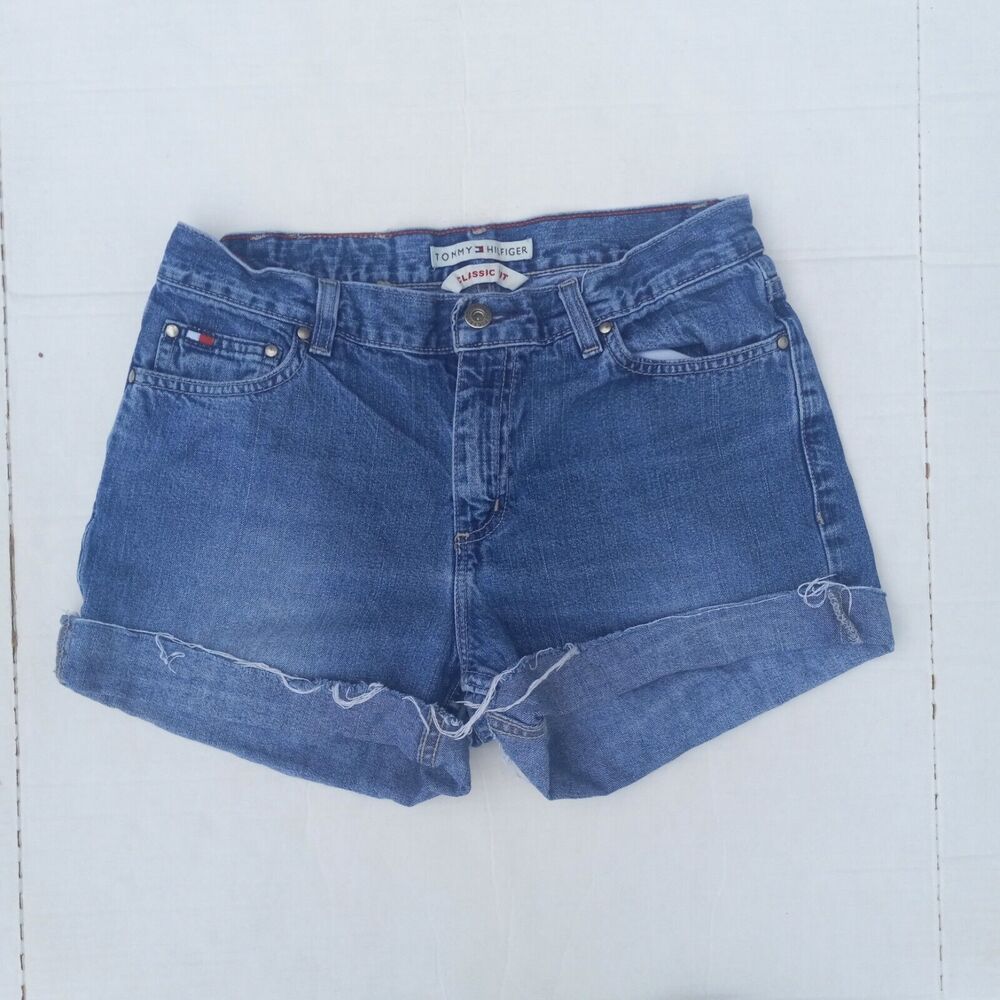 VTG Tommy Hilfiger Classic Fit Denim Shorts-Large/12-Rolled Cuff-Y2K-Mid Rise